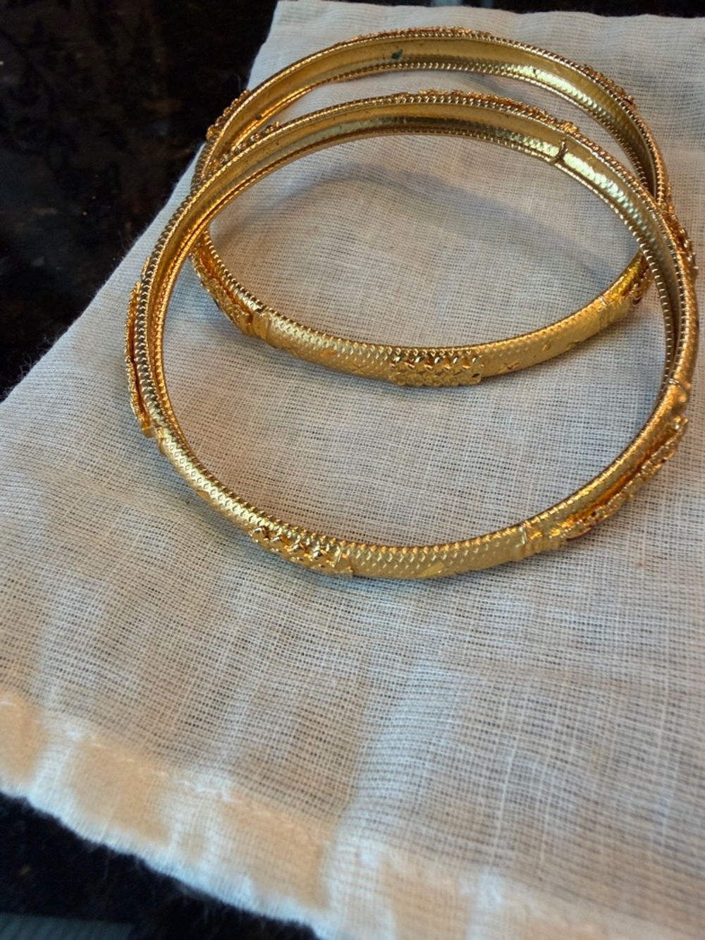 Gold-Tone Textured Women's Bangle Bracelet Set - Elegant Stacking Bangles - Picture 2 of 2